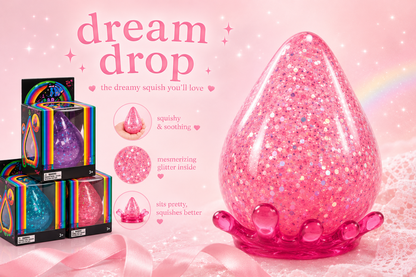 Dream Drop Squishy Fidget - Malt Sugar Filled & Slow Rising